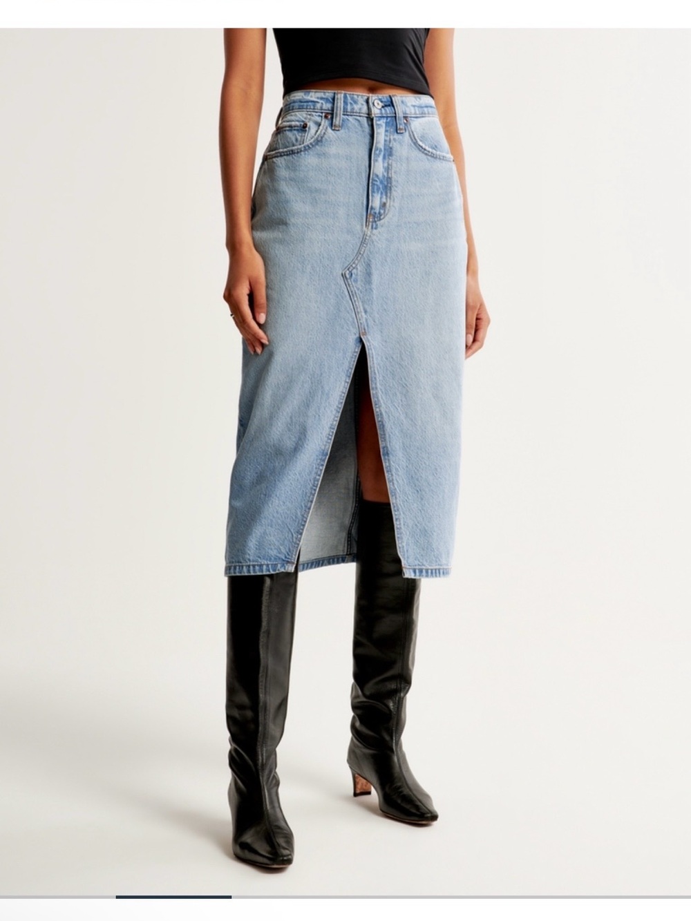 Abercrombie & Fitch Denim Midi Skirt with Front Slit